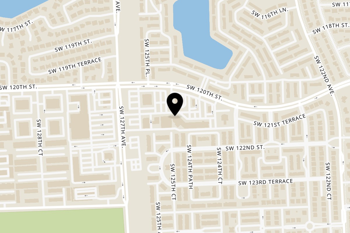 Map showing the location of Piruw Grill on 12562 SW 120th St in Miami